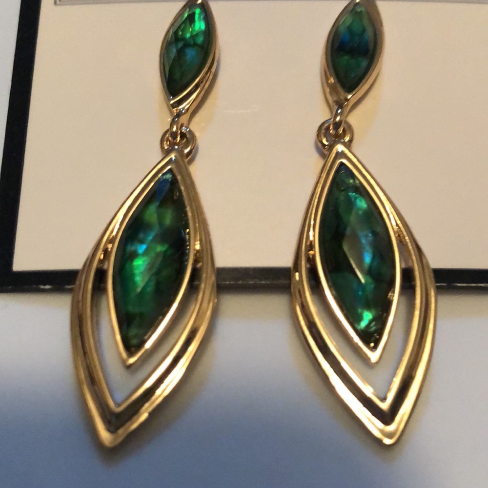 Dana Buchman Green Simulated Abalone Drop Earrings - Picture 5 of 6